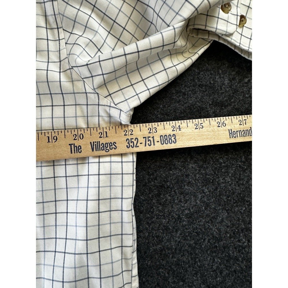 Mens LL Bean Button Down Long Sleeve Shirt Med Cream Blue Check Wrinkle Free - Picture 5 of 7